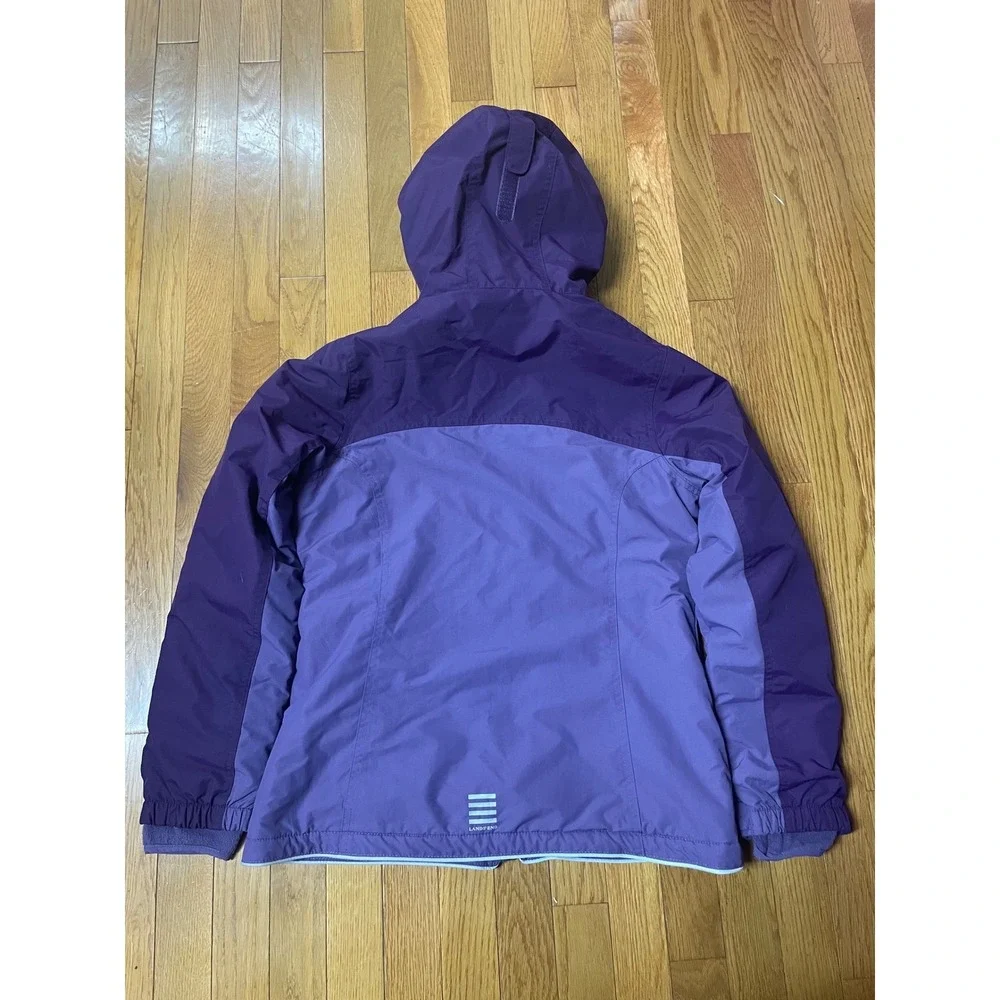Lands End‎ Kids Purple Grow-A-Long Fleece Lined Hooded Jacket Coat Size L 14